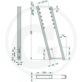 Halter links Schräg 699Mm Grun (28810120) Granit