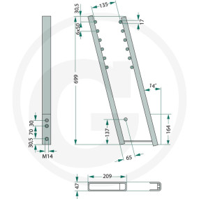 Halter rechts Schräg 699Mm Gru (28810121) Granit