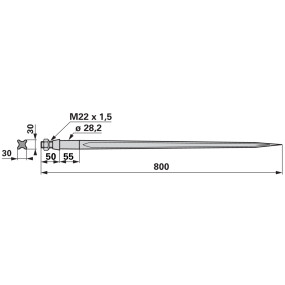 Frontladerzinke mit Buchse M22 (00190060) Prillinger