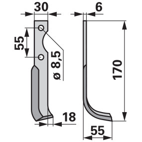 Bogenmesser rechts 30X6 L = 17 (00270082) Prillinger