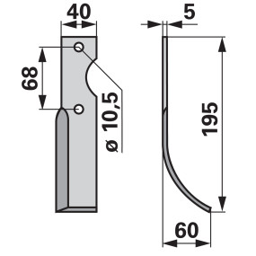 Bogenmesser rechts 40X5 L = 19 (00270213) Prillinger