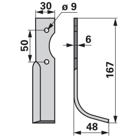 Bogenmesser rechts 30X6 L = 16 (00271118) Prillinger