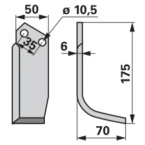 Bogenmesser rechts 50X6 L =175 (00271134) Prillinger