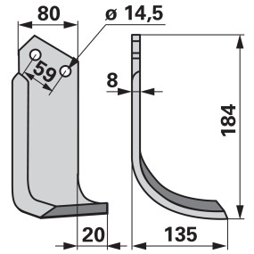 Bogenmesser rechts 80X8 L = 18 (00271136) Prillinger