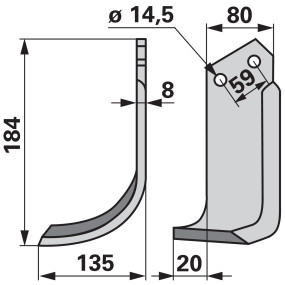 Bogenmesser links 80X8 L = 184 (00271137) Prillinger