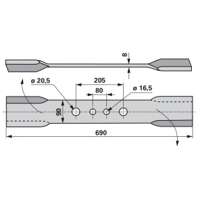 Mulchmesser rechts 90X8 L=690 (00531237) Prillinger